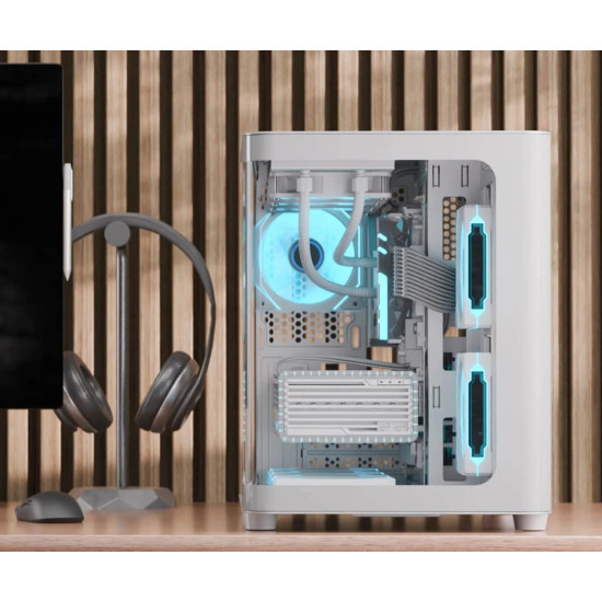 Кутия за компютър AeroCool P300C, Mini-Tower, Dual Chamber, Micro-ATX, Mini-ITX, White