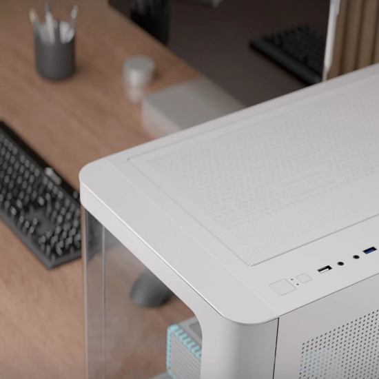 Кутия за компютър AeroCool P300C, Mini-Tower, Dual Chamber, Micro-ATX, Mini-ITX, White