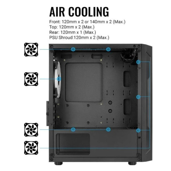 Кутия за компютър AeroCool Case mATX - Trinity Mini-G-BK-v3 - 3 fans included, Tempered Glass