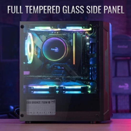 Кутия за компютър AeroCool Case mATX - Trinity Mini-G-BK-v3 - 3 fans included, Tempered Glass