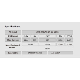Захранване AeroCool PSU LUX-650W Bronze - ACPB-LD65AEC.11