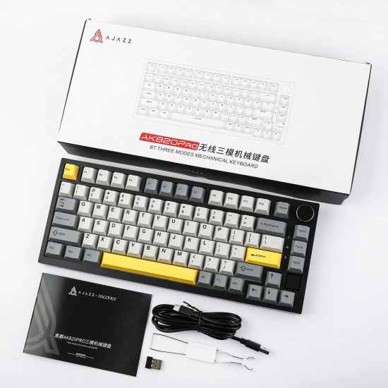 Безжична клавиатура Ajazz Wireless Gaming Mechanical Keyboard AK820 PRO - Gift Switch [Linear] (English US), Black, Gray