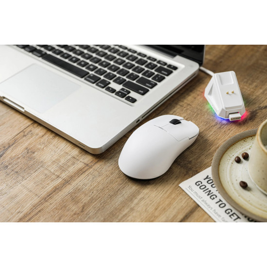 Безжична мишка Ajazz AJ159 APEX - Wireless Gaming Mouse - 8K, Magnetic Charging Dock, White