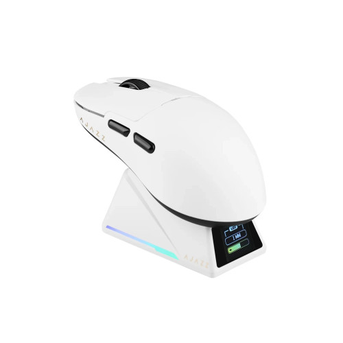 Безжична мишка Ajazz AJ159 APEX - Wireless Gaming Mouse - 8K, Magnetic Charging Dock, White