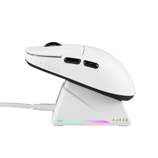 Безжична мишка Ajazz AJ159 APEX - Wireless Gaming Mouse - 8K, Magnetic Charging Dock, White