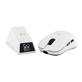 Безжична мишка Ajazz AJ159 APEX - Wireless Gaming Mouse - 8K, Magnetic Charging Dock, White