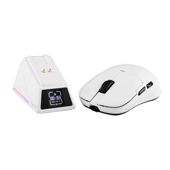 Безжична мишка Ajazz AJ159 APEX - Wireless Gaming Mouse - 8K, Magnetic Charging Dock, White