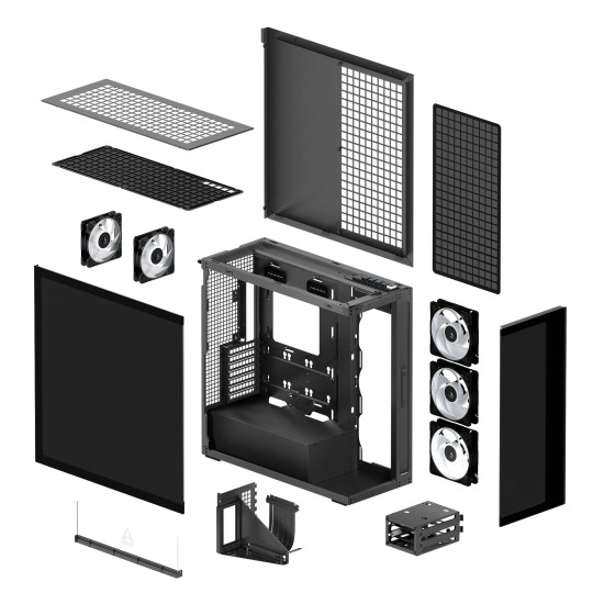 Кутия за компютър ARCTIC Xtender VG, E-ATX, Mid-Tower, Dual Chamber, 5 ARGB, Mirror Black
