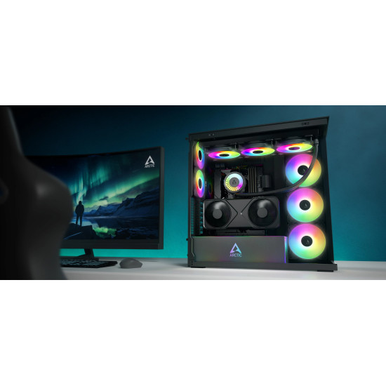 Кутия за компютър ARCTIC Xtender VG, E-ATX, Mid-Tower, Dual Chamber, 5 ARGB, Mirror Black