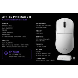 Безжична мишка ATK Wireless Gaming Mouse A9 Pro Max 2.0 Tri-mode Nearlink - 8K, Black