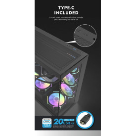 Кутия за компютър DarkFlash DS900 Black, ATX, 7 x 120mm ARGB Fans included, USB-C