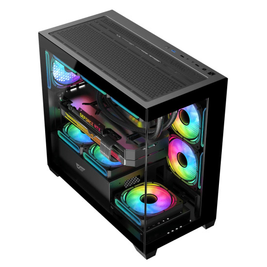 Кутия за компютър DarkFlash DS900M Mesh Case, 6 x 120mm ARGB Fans Included, Tempered Glass Panel, Black
