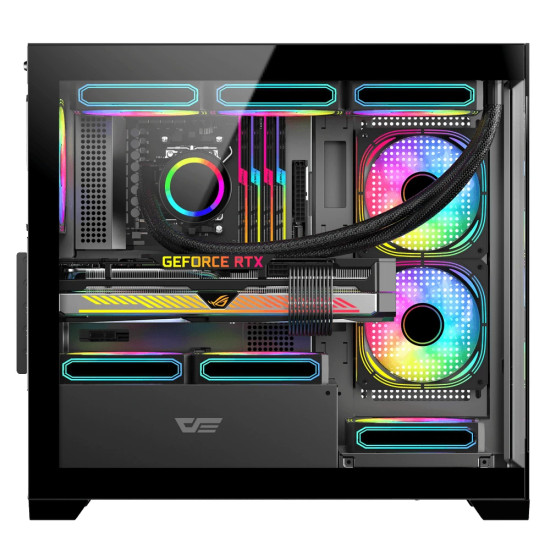Кутия за компютър DarkFlash DS900M Mesh Case, 6 x 120mm ARGB Fans Included, Tempered Glass Panel, Black