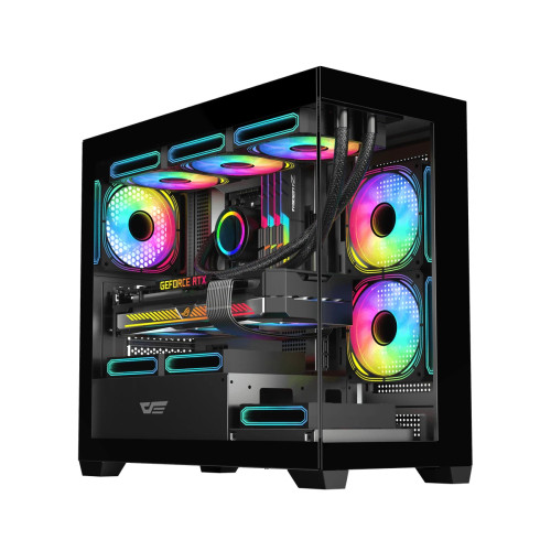 Кутия за компютър DarkFlash DS900M Mesh Case, 6 x 120mm ARGB Fans Included, Tempered Glass Panel, Black