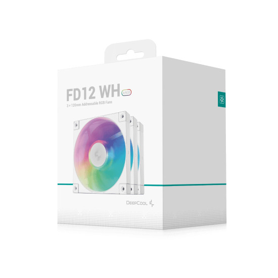 Комплект вентилатори DeepCool Fan Pack 3-in-1 3x120mm - FD12 White, Addressable RGB
