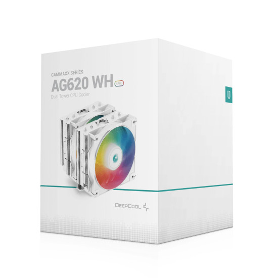 Охладител за процесор DeepCool CPU Cooler AG620 White - Addressable RGB, Dual-Tower - LGA1700/AM5