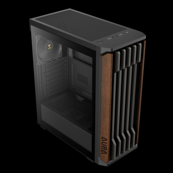 Кутия за компютър Gamdias Case ATX - AURA GC11 Wood Black - USB-C