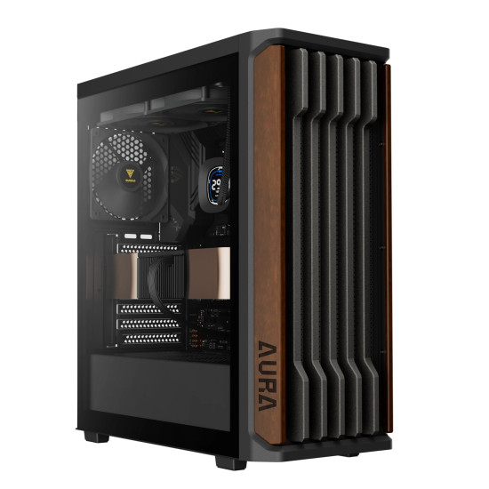 Кутия за компютър Gamdias Case ATX - AURA GC11 Wood Black - USB-C
