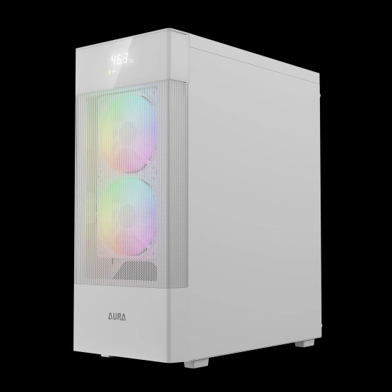 Кутия за компютър GAMDIAS AURA GC5 ELITE WH ARGB, Mid-Tower, Digital Display, 3 ARGB Fans