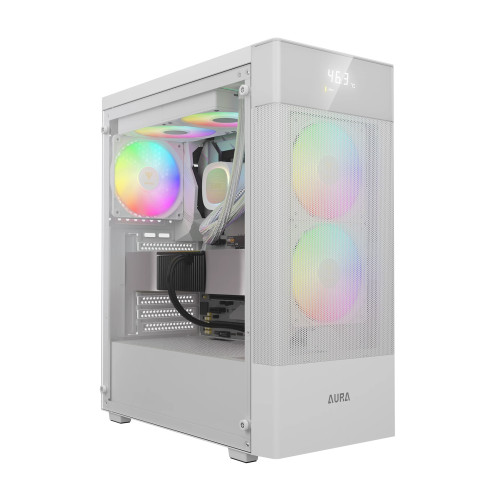 Кутия за компютър GAMDIAS AURA GC5 ELITE WH ARGB, Mid-Tower, Digital Display, 3 ARGB Fans