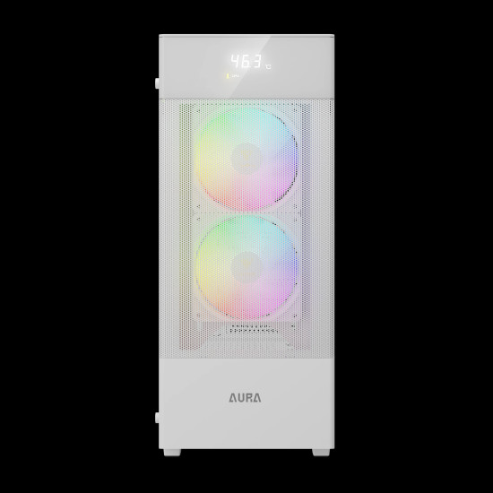 Кутия за компютър GAMDIAS AURA GC5 ELITE WH ARGB, Mid-Tower, Digital Display, 3 ARGB Fans