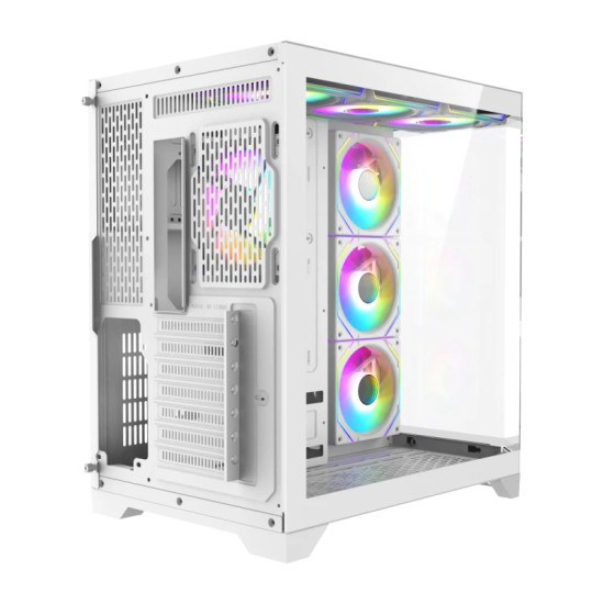 Кутия за компютър GameMax Infinity, Mid-Tower ATX, Tempered Glass, ARGB, White