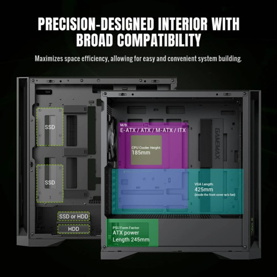 Кутия за компютър Gamemax Case EATX - Leader 2 - Addressable RGB