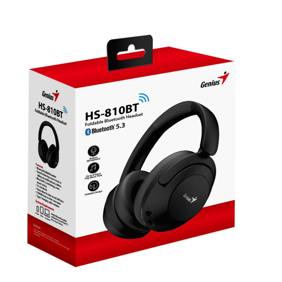 Безжични слушалки Genius Headphones Bluetooth 5.3 - HS-810BT, Black