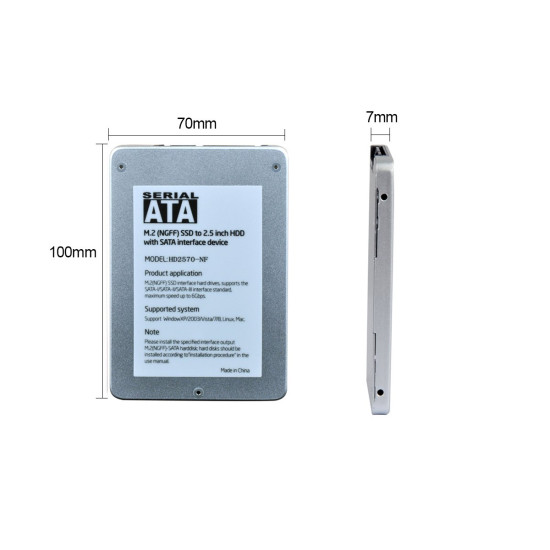 Кади за SSD Makki Caddy Convertor M.2 NGFF SSD to 2.5" SATA3, Aluminium - MAKKI-M2-NGFF-2.5