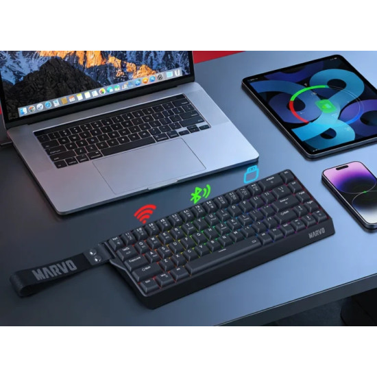 Безжична клавиатура Marvo Wireless Gaming Mechanical keyboard Saber 65W KG965W - 1K, Banana Crystal [Linear], (English US)