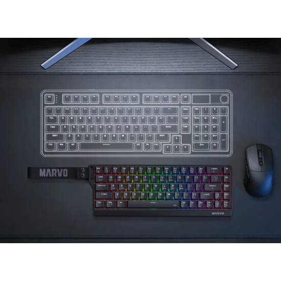 Безжична клавиатура Marvo Wireless Gaming Mechanical keyboard Saber 65W KG965W - 1K, Banana Crystal [Linear], (English US)