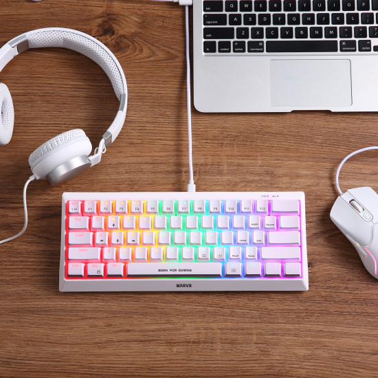 Клавиатура Marvo Gaming Mechanical keyboard 61 keys TKL Hecate 61R WH - KG962G White - RED switches, RGB