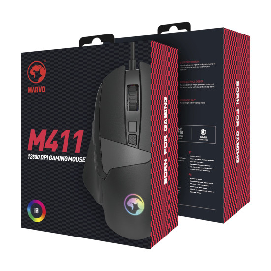 Мишка Marvo Gaming Mouse M411 RGB - 12800dpi, programmable, 1000Hz