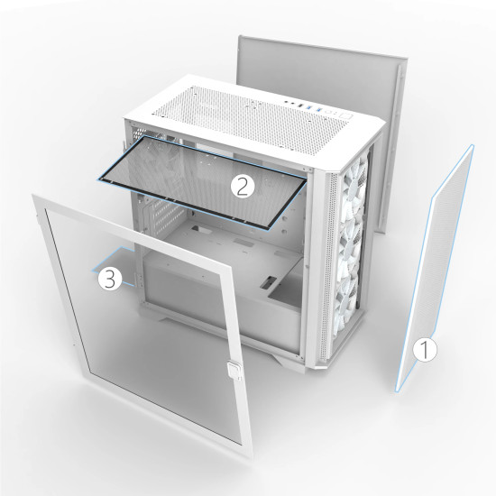 Кутия за компютър Montech AIR 100 ARGB, Micro ATX Case, TG, 4x120mm ARGB Fans, White