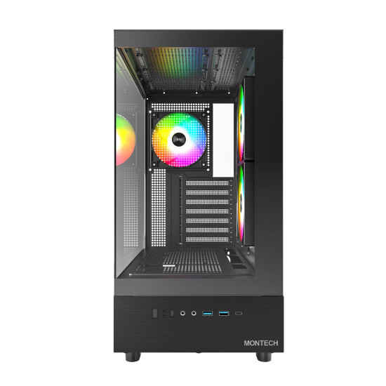 Кутия за компютър Montech Case ATX - XR (B) - 3 x 120 mm ARGB Fans, USB-C, Black