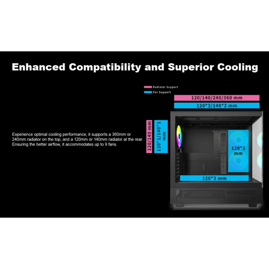 Кутия за компютър Montech Case ATX - XR (B) - 3 x 120 mm ARGB Fans, USB-C, Black