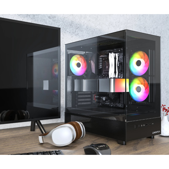 Кутия за компютър Montech Case ATX - XR (B) - 3 x 120 mm ARGB Fans, USB-C, Black