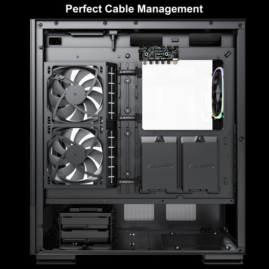 Кутия за компютър Montech SKY TWO, Mid-tower Case, TG, 4x120mm ARGB Fans, Black