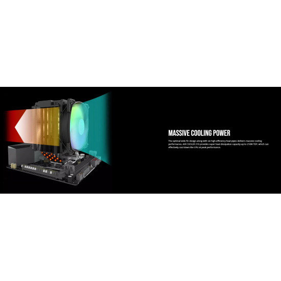 Охладител за процесор Montech AIR COOLER 210, CPU Cooler, 210W TDP, ARGB, Black
