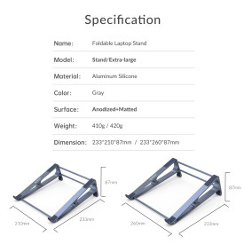 Поставка за лаптоп Orico Laptop Stand - Aluminum, Grey, up to 17.4" - MA15-GY