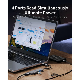USB хъб Orico HUB USB-C/A 4 port - USB3.0 x 1, SD/TF x 2, USB2.0 x 2, USB-C x 2, Aluminium - YSA6-U3-GY