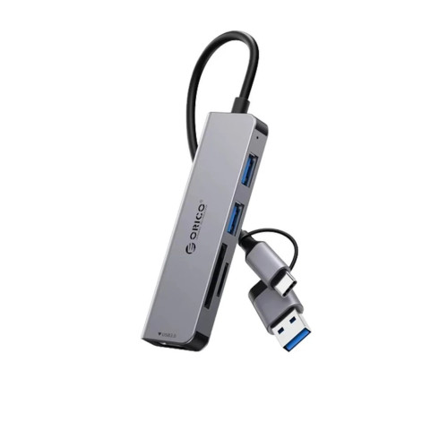 USB хъб Orico HUB USB-C/A 4 port - USB3.0 x 1, SD/TF x 2, USB2.0 x 2, USB-C x 2, Aluminium - YSA6-U3-GY