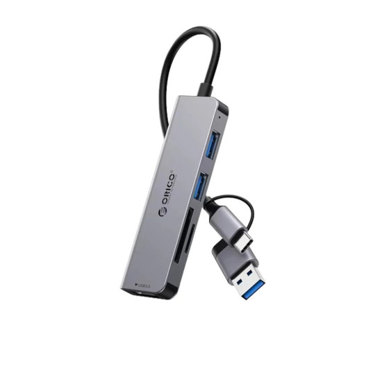 USB хъб Orico HUB USB-C/A 4 port - USB3.0 x 1, SD/TF x 2, USB2.0 x 2, USB-C x 2, Aluminium - YSA6-U3-GY