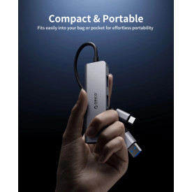 USB хъб Orico HUB USB-C/A 4 port - USB3.0 x 1, SD/TF x 2, USB2.0 x 2, USB-C x 2, Aluminium - YSA6-U3-GY
