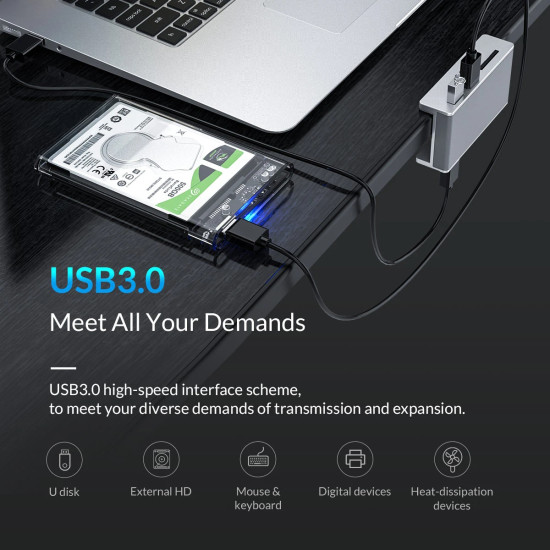 USB хъб Orico USB 3.0 HUB Clip Type 2 port, SD card reader - aux Micro-USB power input, Aluminum - MH2AC-U3-SV