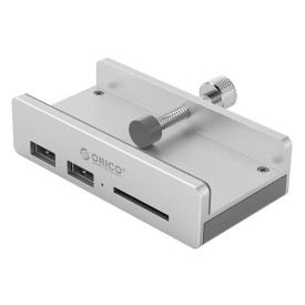 USB хъб Orico USB 3.0 HUB Clip Type 2 port, SD card reader - aux Micro-USB power input, Aluminum - MH2AC-U3-SV