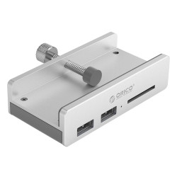 USB хъб Orico USB 3.0 HUB Clip Type 2 port, SD card reader - aux Micro-USB power input, Aluminum - MH2AC-U3-SV