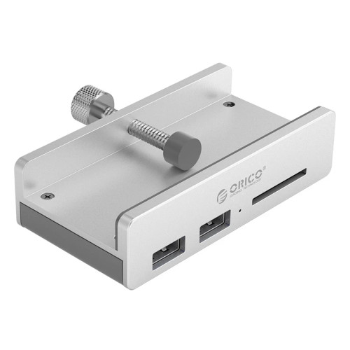 USB хъб Orico USB 3.0 HUB Clip Type 2 port, SD card reader - aux Micro-USB power input, Aluminum - MH2AC-U3-SV