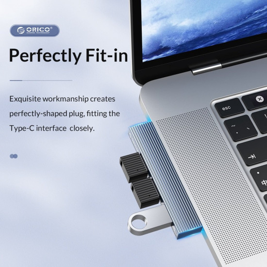 USB хъб Orico USB3.0/2.0 HUB 3 port TYPE C, Aluminum - AH-W13-GY