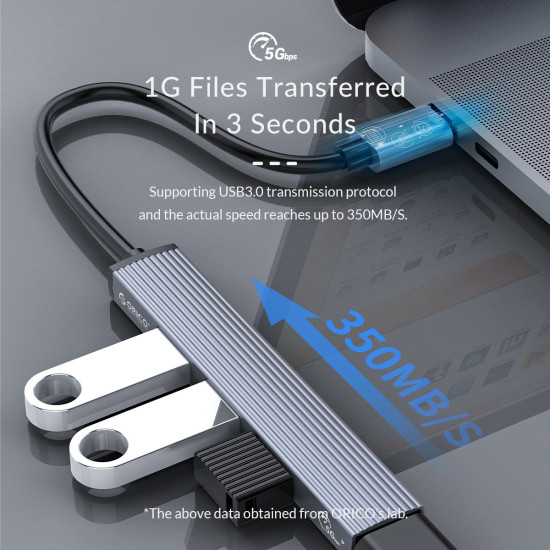 USB хъб Orico USB3.0/2.0 HUB 4 port - Type-C input - AH-13-GY